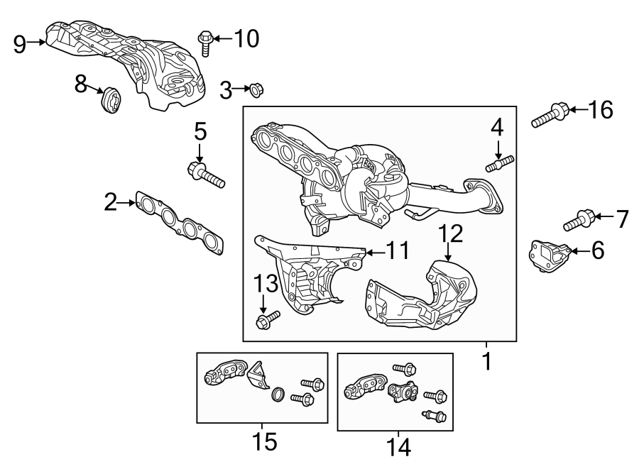 Diagram EXHAUST SYSTEM. MANIFOLD. for your 2021 Mazda CX-5 2.5L SKYACTIV A/T AWD Carbon Edition Sport Utility 