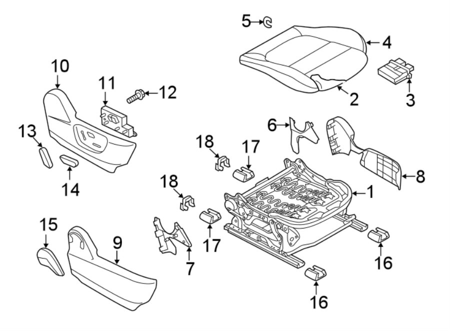 Diagram SEATS & TRACKS. PASSENGER SEAT COMPONENTS. for your 2017 Mazda MX-5 Miata 2.0L SKYACTIV A/T Grand Touring Convertible 