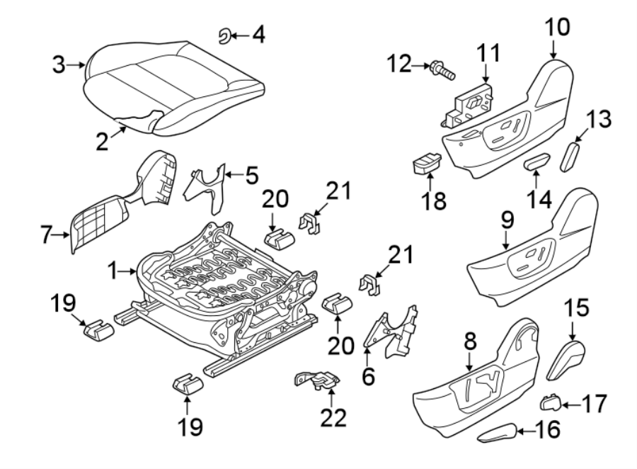 Diagram SEATS & TRACKS. DRIVER SEAT COMPONENTS. for your Mazda 6  