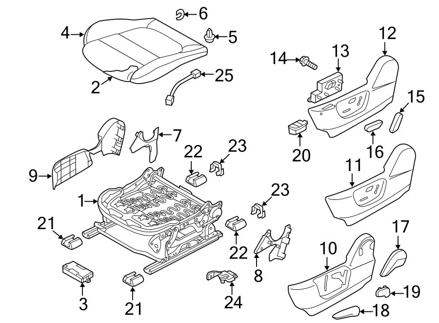 Diagram SEATS & TRACKS. DRIVER SEAT COMPONENTS. for your 2021 Mazda 6   