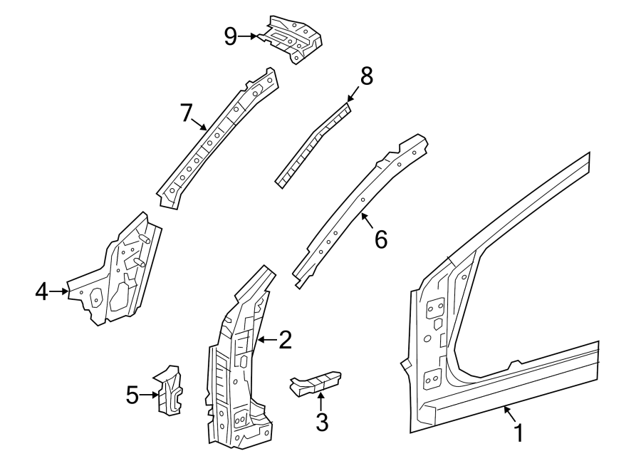 Diagram PILLARS. ROCKER & FLOOR. HINGE PILLAR. for your 1992 Mazda MX-6   