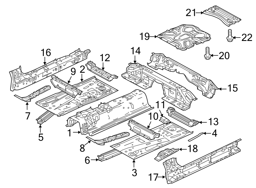 Diagram PILLARS. ROCKER & FLOOR. FLOOR & RAILS. for your 2021 Mazda 3   