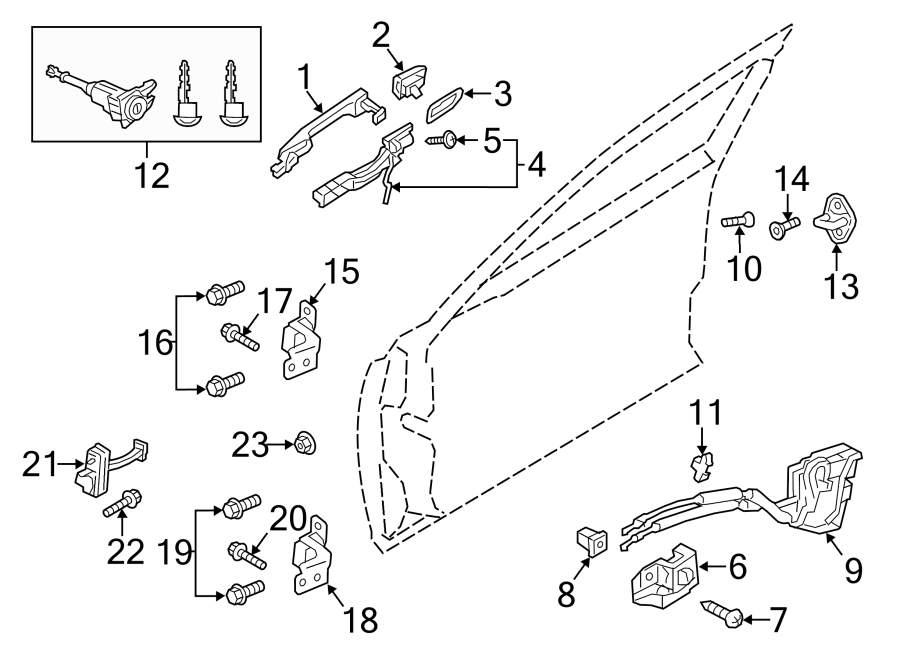 Diagram FRONT DOOR. LOCK & HARDWARE. for your 1986 Mazda 626   