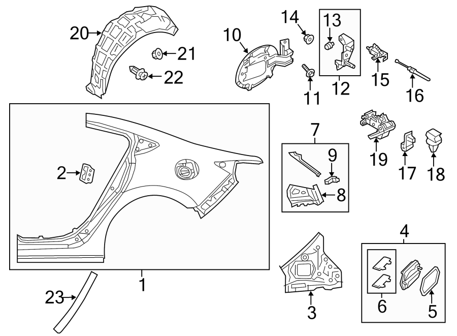 Diagram QUARTER PANEL & COMPONENTS. for your 2017 Mazda 6 2.5L SKYACTIV SULEV M/T Touring Sedan 