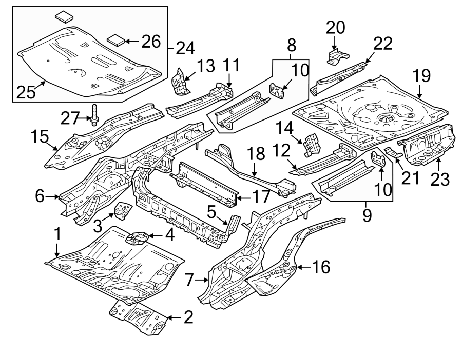 Diagram REAR BODY & FLOOR. FLOOR & RAILS. for your 2011 Mazda MX-5 Miata   