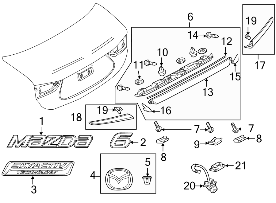 Diagram TRUNK LID. EXTERIOR TRIM. for your 2017 Mazda MX-5 Miata  Club Convertible 