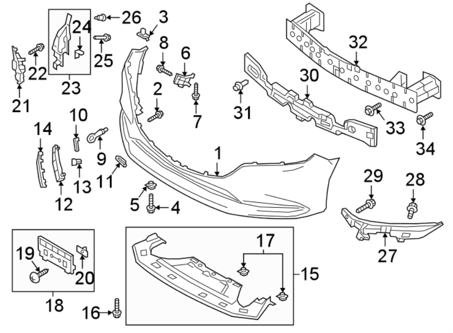 Diagram FRONT BUMPER & GRILLE. BUMPER & COMPONENTS. for your Mazda