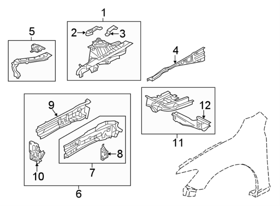 Diagram FENDER. STRUCTURAL COMPONENTS & RAILS. for your Mazda 3  