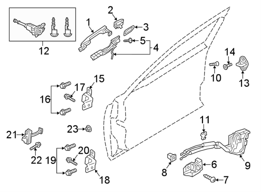 Diagram FRONT DOOR. LOCK & HARDWARE. for your 1986 Mazda 626   