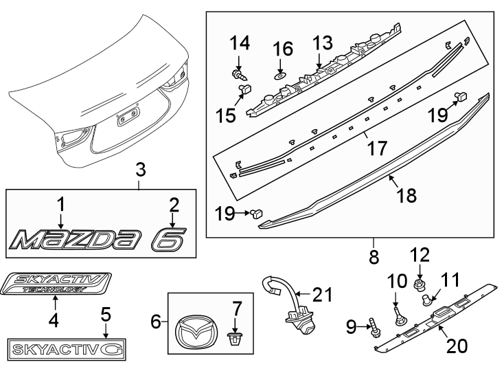 Diagram Trunk lid. Exterior trim. for your 2015 Mazda MX-5 Miata   