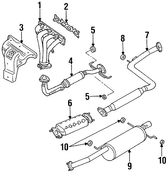 Diagram EXHAUST SYSTEM. EXHAUST COMPONENTS. for your 1993 Mazda Navajo   