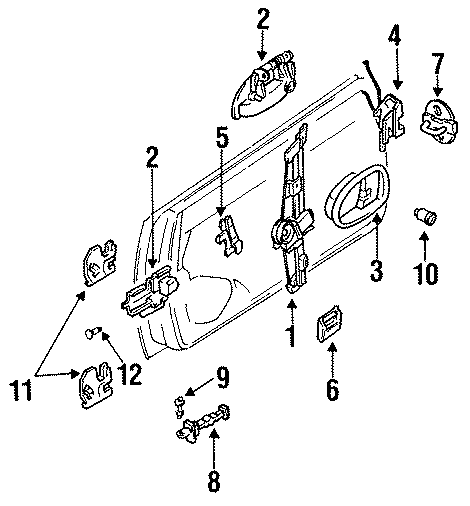 Diagram DOOR. LOCK & HARDWARE. for your 1990 Mazda 626   