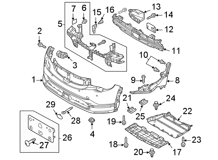 Diagram Front bumper & grille. Bumper & components. for your 2013 Mazda MX-5 Miata 2.0L M/T Sport Convertible 