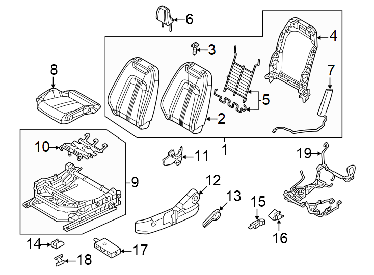 Diagram Seats & tracks. Driver seat components. for your 2013 Mazda