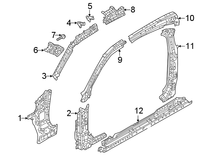 Diagram Pillars. Rocker & floor. Front pillar. for your 2023 Mazda MX-30 EV  Base Sport Utility 
