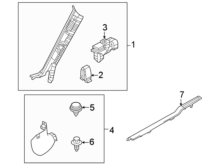 Diagram Pillars. Rocker & floor. Interior trim. for your 2005 Mazda Tribute   