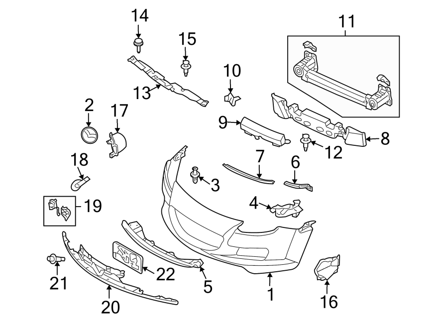 Diagram Front bumper & grille. Bumper & components. for your 2021 Mazda CX-5 2.5L SKYACTIV A/T AWD Carbon Edition Sport Utility 