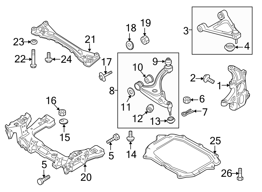 Diagram FRONT SUSPENSION. SUSPENSION COMPONENTS. for your 2023 Mazda CX-5   