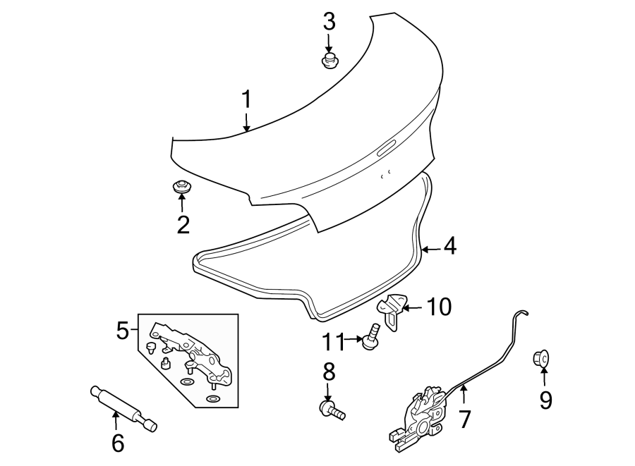 Diagram TRUNK LID. LID & COMPONENTS. for your 2023 Mazda MX-5 Miata 2.0L SKYACTIV A/T Grand Touring Convertible 