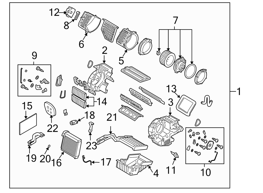 Diagram AIR CONDITIONER & HEATER. EVAPORATOR & HEATER COMPONENTS. for your Mazda 3  