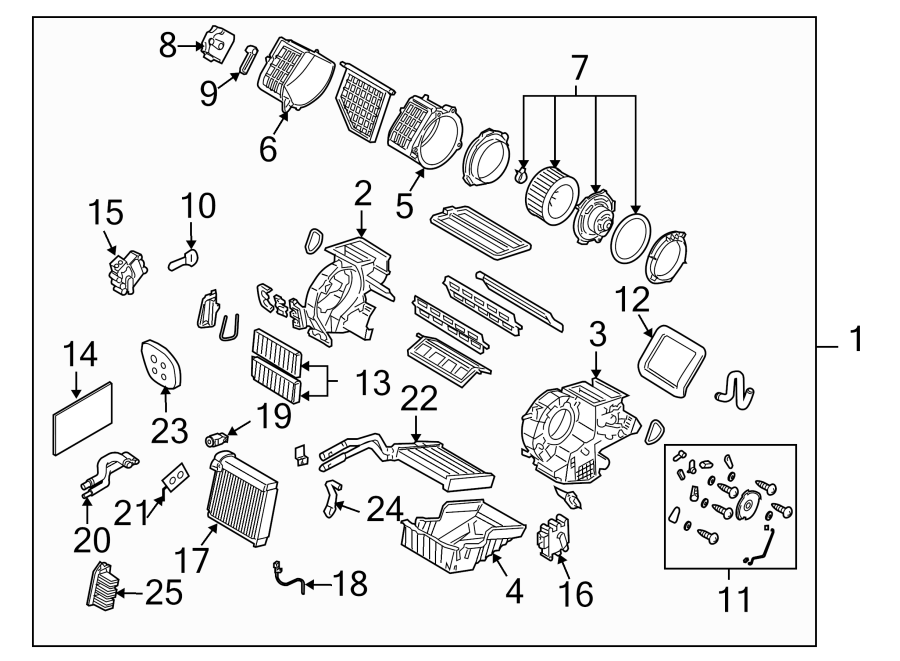 Diagram AIR CONDITIONER & HEATER. EVAPORATOR & HEATER COMPONENTS. for your Mazda 3  