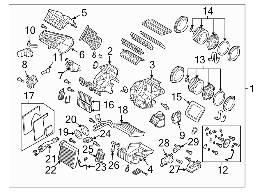 Diagram AIR CONDITIONER & HEATER. EVAPORATOR & HEATER COMPONENTS. for your Mazda 3  