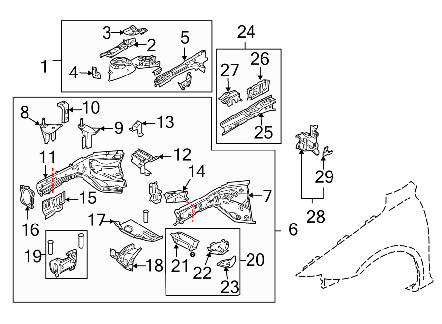 Diagram FENDER. STRUCTURAL COMPONENTS & RAILS. for your 2015 Mazda MX-5 Miata   