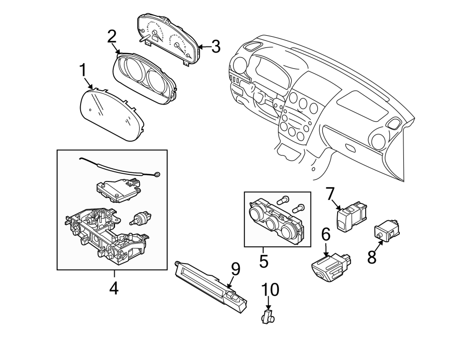 Diagram INSTRUMENT PANEL. CLUSTER & SWITCHES. for your 2001 Mazda B2500   