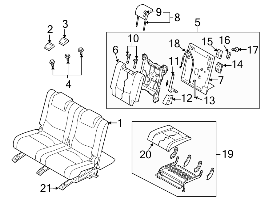 Diagram SEATS & TRACKS. REAR SEAT COMPONENTS. for your 1992 Mazda B2600   