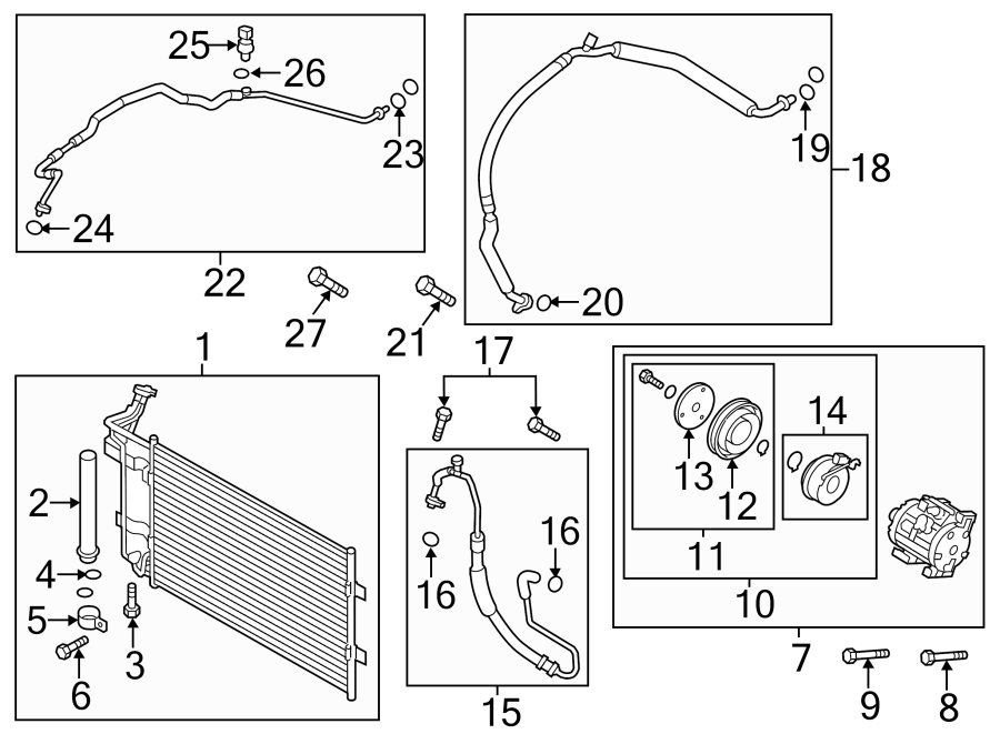 Diagram AIR CONDITIONER & HEATER. COMPRESSOR & LINES. CONDENSER. for your Mazda