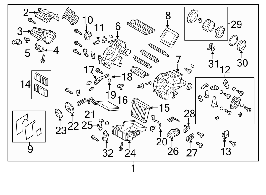 Diagram AIR CONDITIONER & HEATER. EVAPORATOR & HEATER COMPONENTS. for your Mazda 3  