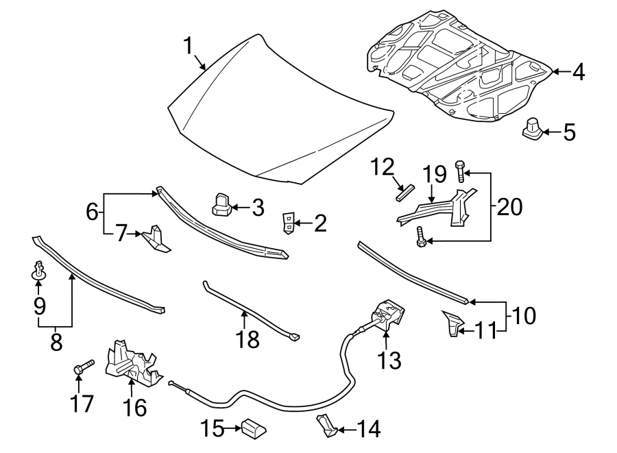 Diagram HOOD & COMPONENTS. for your Mazda