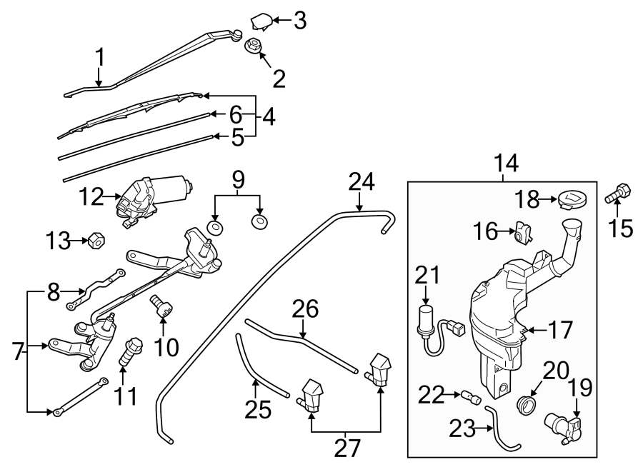 Diagram WINDSHIELD. WIPER & WASHER COMPONENTS. for your Mazda