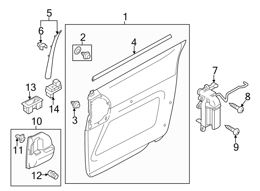 Diagram SIDE LOADING DOOR / SLIDING. INTERIOR TRIM. for your 2014 Mazda 5   