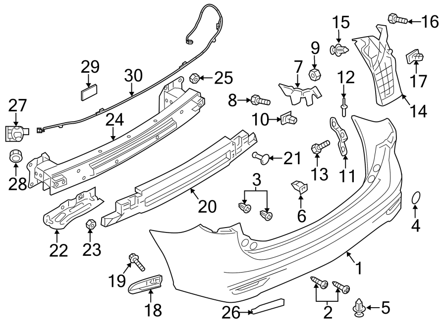 Diagram REAR BUMPER. BUMPER & COMPONENTS. for your 2023 Mazda MX-5 Miata   