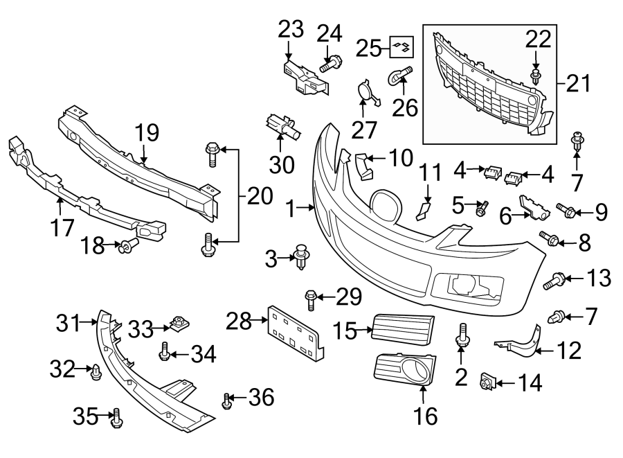 Diagram FRONT BUMPER. BUMPER & COMPONENTS. for your 2010 Mazda MX-5 Miata  Sport Convertible 