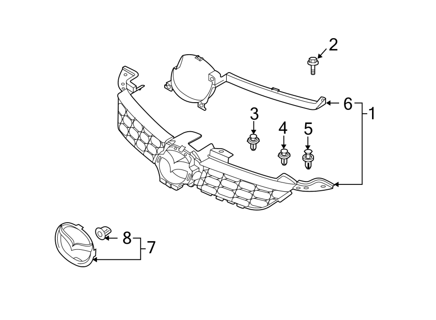 Diagram GRILLE & COMPONENTS. for your Mazda