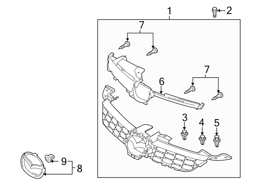 Diagram GRILLE & COMPONENTS. for your 2008 Mazda MX-5 Miata   