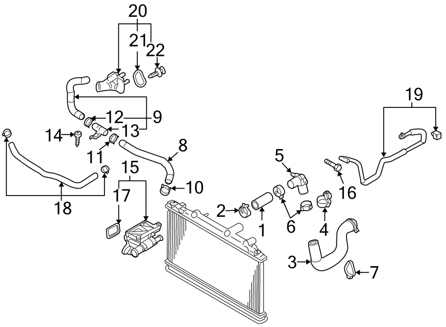 Diagram RADIATOR HOSES. for your Mazda