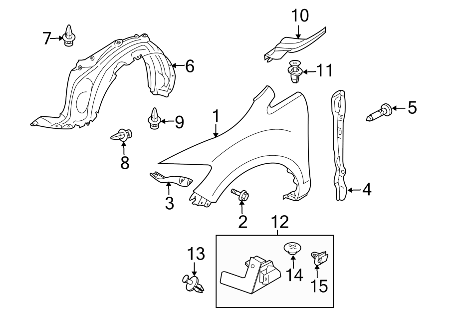 Diagram EXTERIOR TRIM. FENDER & COMPONENTS. for your Mazda