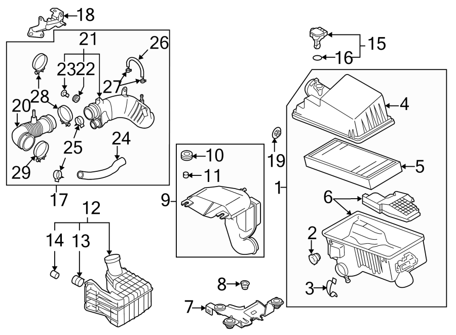 Diagram ENGINE / TRANSAXLE. AIR INTAKE. for your 1995 Mazda Protege   