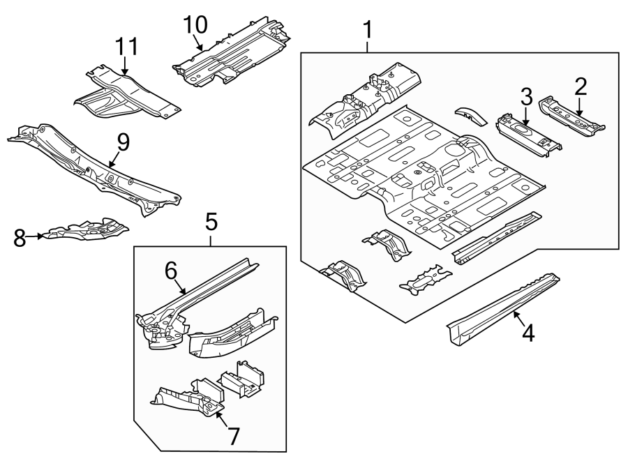 Diagram PILLARS. ROCKER & FLOOR. FLOOR & RAILS. for your 2024 Mazda CX-30   