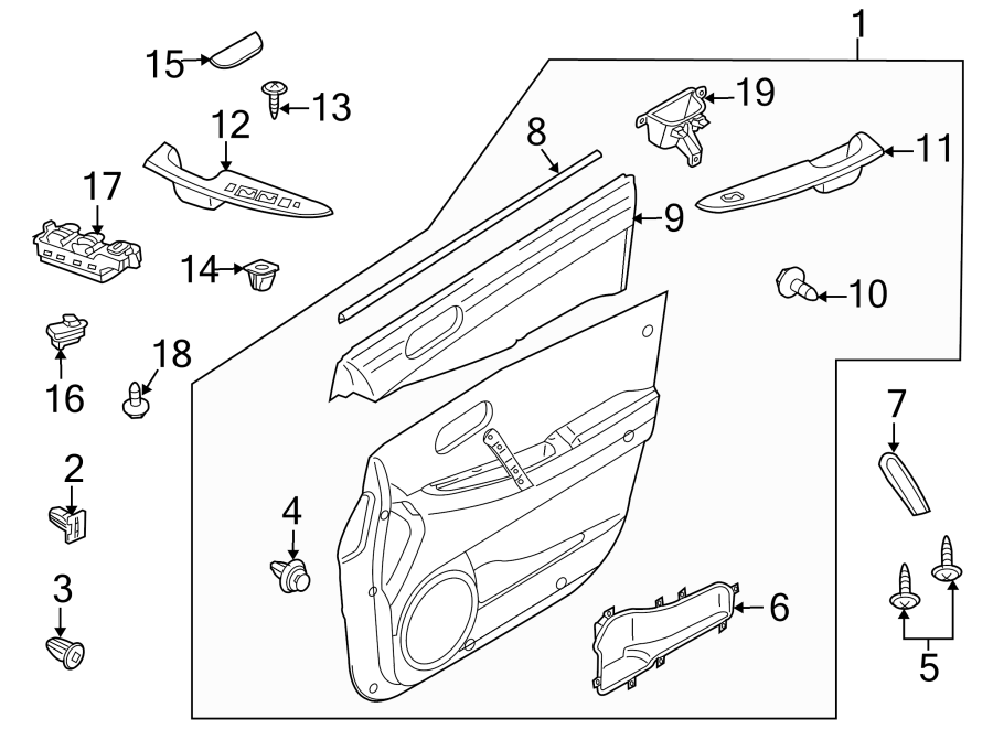 Diagram FRONT DOOR. INTERIOR TRIM. for your Mazda CX-7  