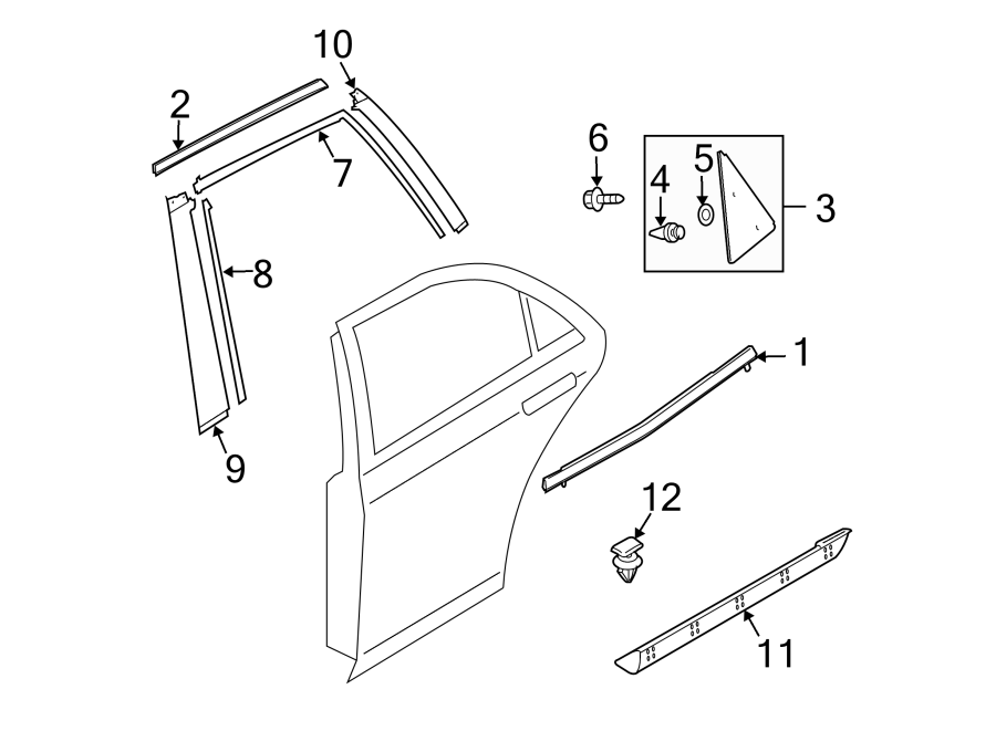 Diagram REAR DOOR. EXTERIOR TRIM. for your 2023 Mazda MX-5 Miata   