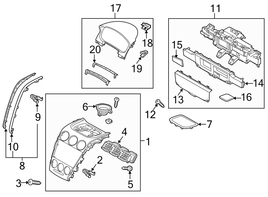 Diagram INSTRUMENT PANEL COMPONENTS. for your 2009 Mazda MX-5 Miata  SV Convertible 