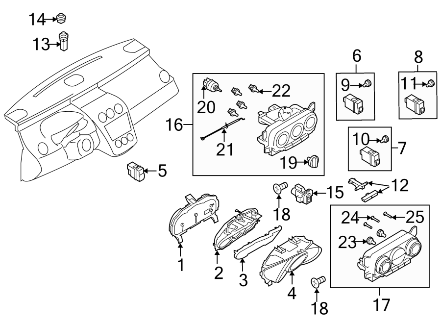 Diagram INSTRUMENT PANEL. CLUSTER & SWITCHES. for your 1998 Mazda B2500   