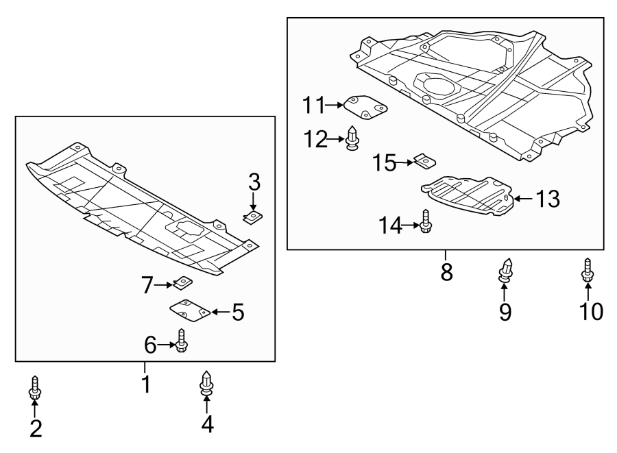 Diagram RADIATOR SUPPORT. SPLASH SHIELDS. for your Mazda