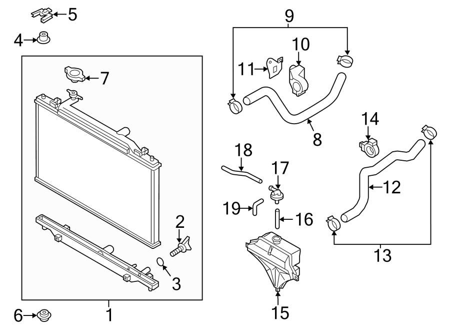 Diagram RADIATOR & COMPONENTS. for your Mazda