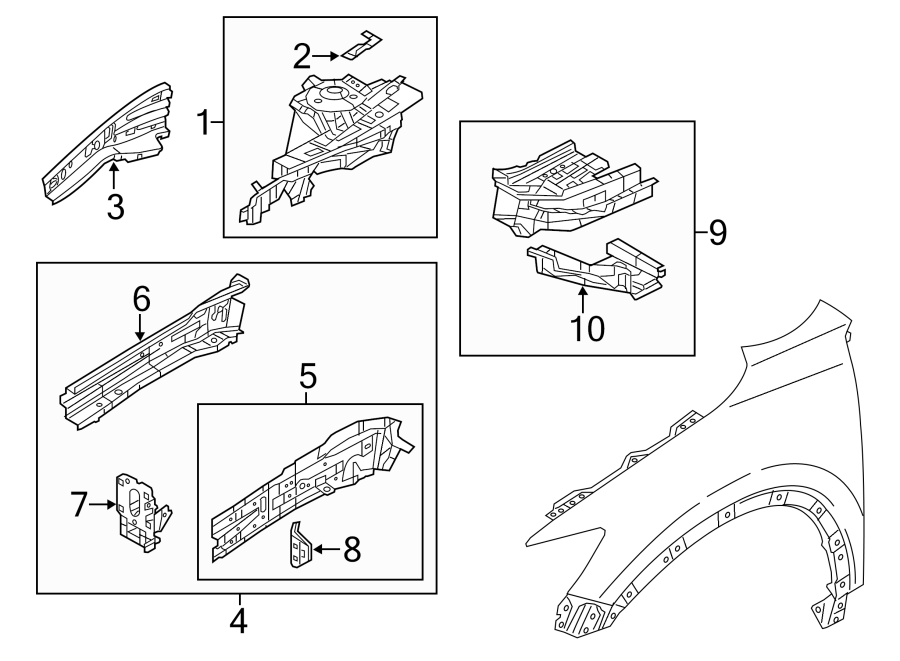 Diagram FENDER. STRUCTURAL COMPONENTS & RAILS. for your 2016 Mazda CX-5 2.5L SKYACTIV A/T AWD Grand Touring Sport Utility 