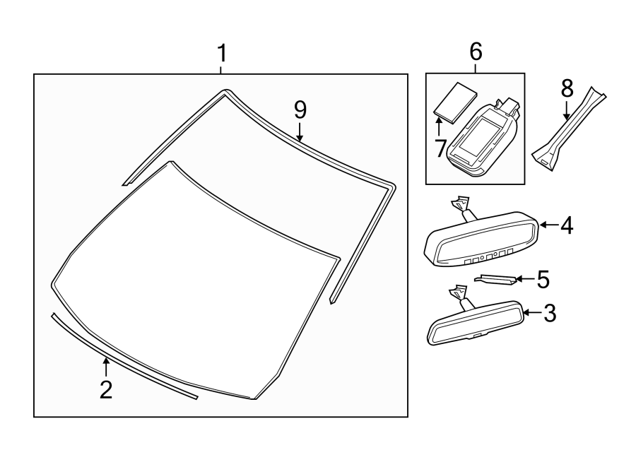 Diagram WINDSHIELD. GLASS. REVEAL MOLDINGS. for your Mazda